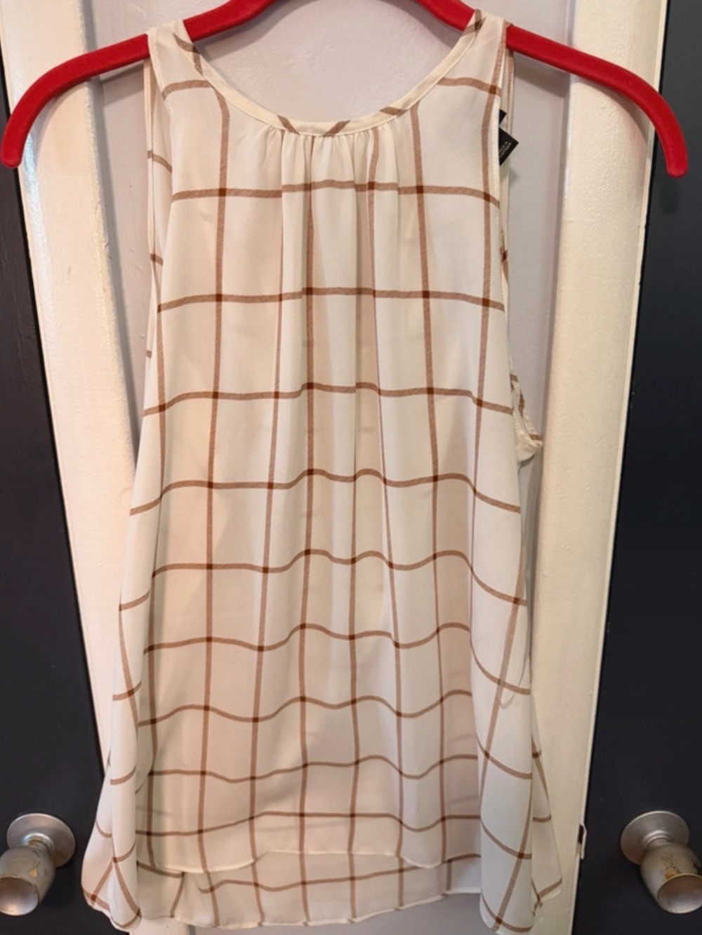 Worthington Women's Cream Windowpane Sleeveless Blouse
